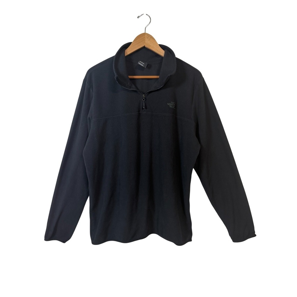 The North Face Fleece Pullover Mens Large Black TKA 100 Quarter Zip Mock Neck
